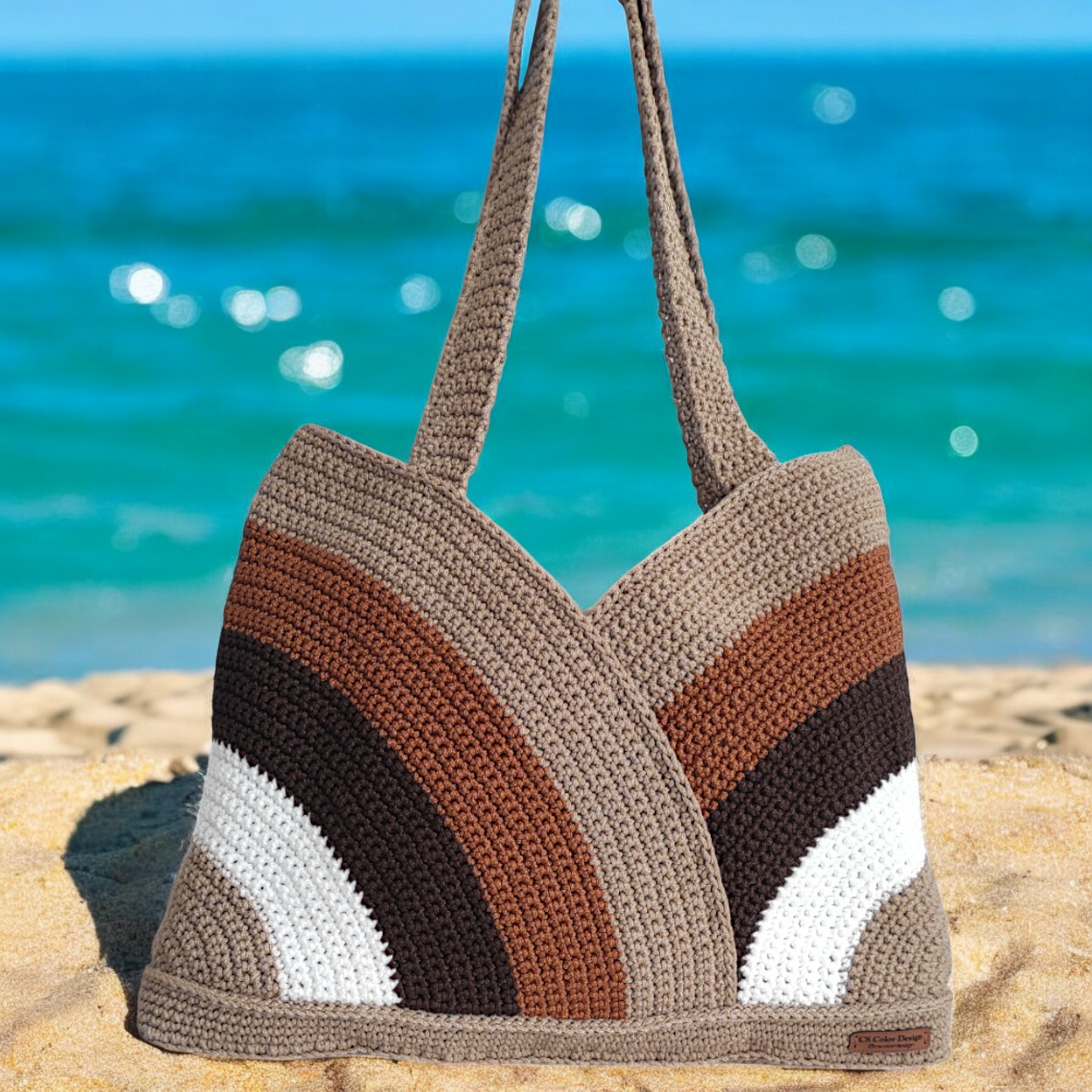 Boho Tarzı El Örgüsü Plaj Çantası Kahverengi