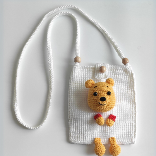 Hand Knitted Winnie-the-Pooh Phone Bag - White