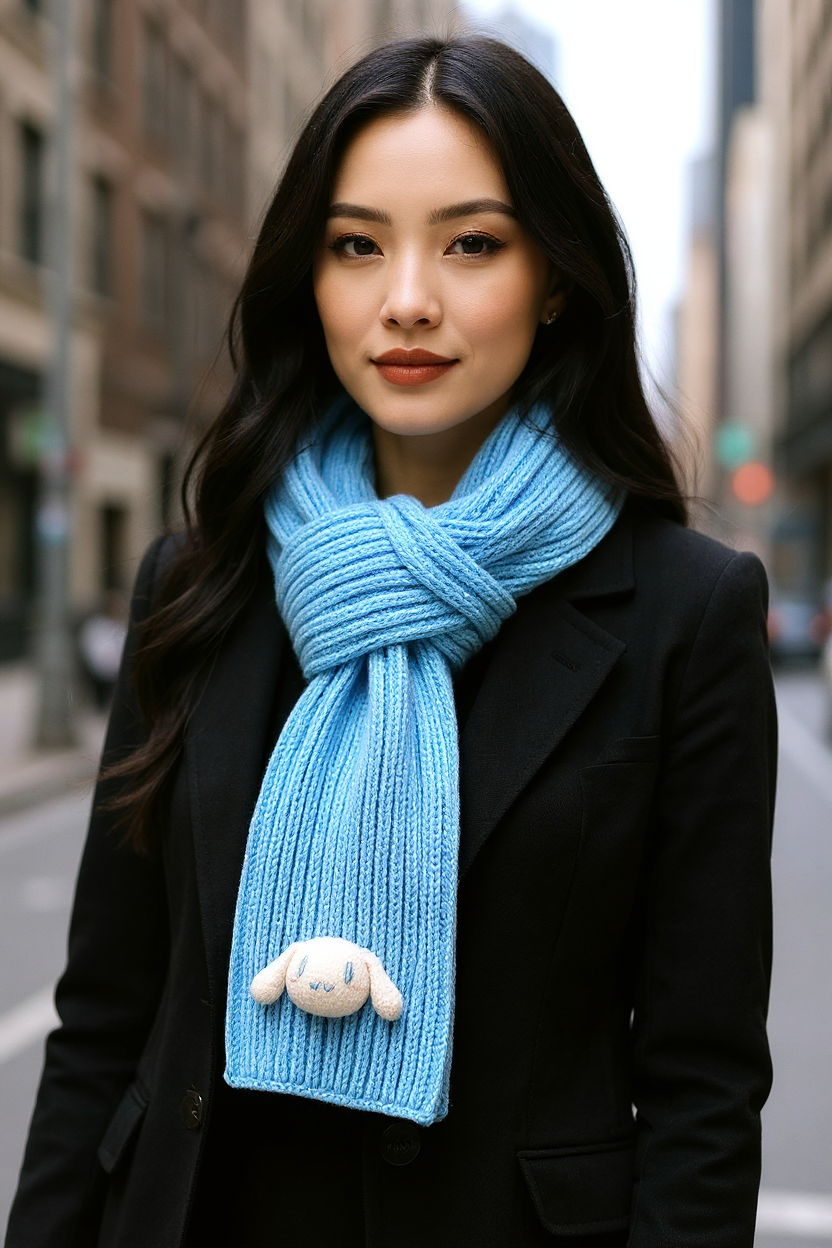 El Örgüsü Cinnamoroll Motifli Çocuk Atkısı