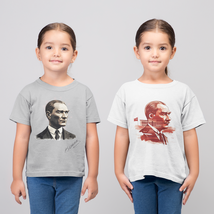 Atatürk Portreli Çocuk T-Shirt - %100 Pamuk