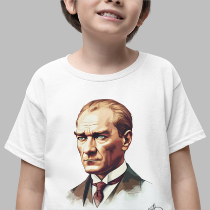 Atatürk Portre Çocuk T-Shirt - %100 Pamuk