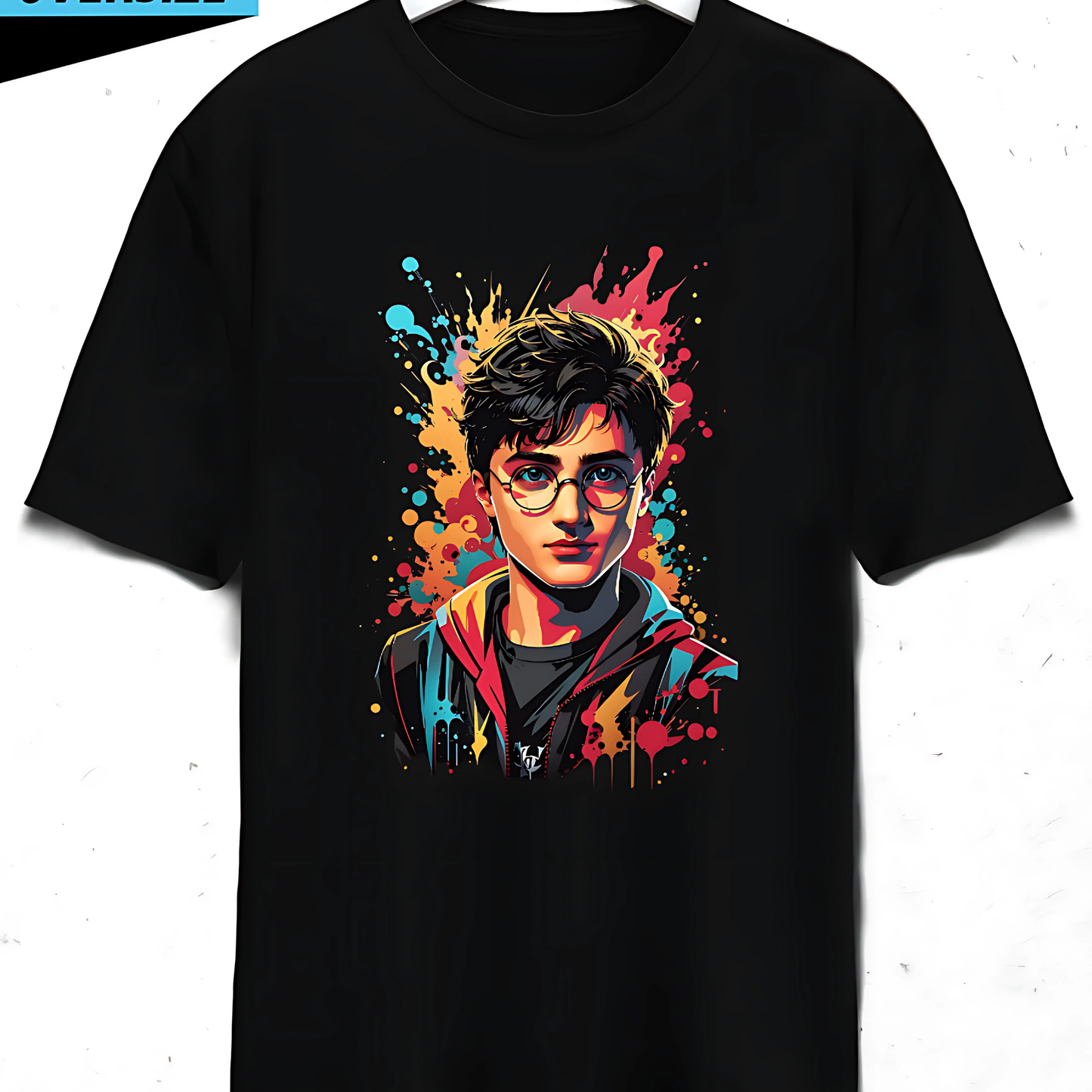 Renkli Harry Potter Oversize Ön ve Arka Yüzü Baskı T-shirt - %100 Pamuk