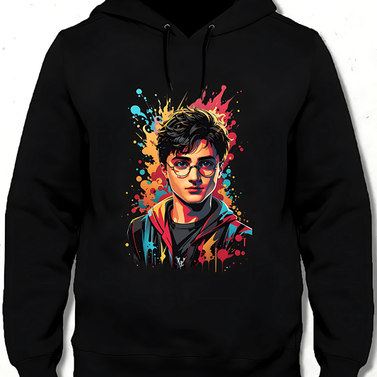 Renkli Harry Potter Kapüşonlu Ön ve Arka Yüzü Baskılı Sweatshirt - Pamuk