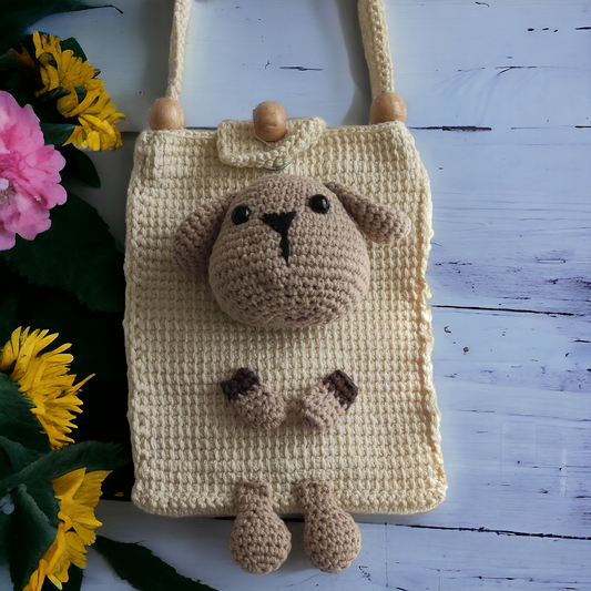 Hand Knitted Sweet Dog Figured Phone Bag - Brown
