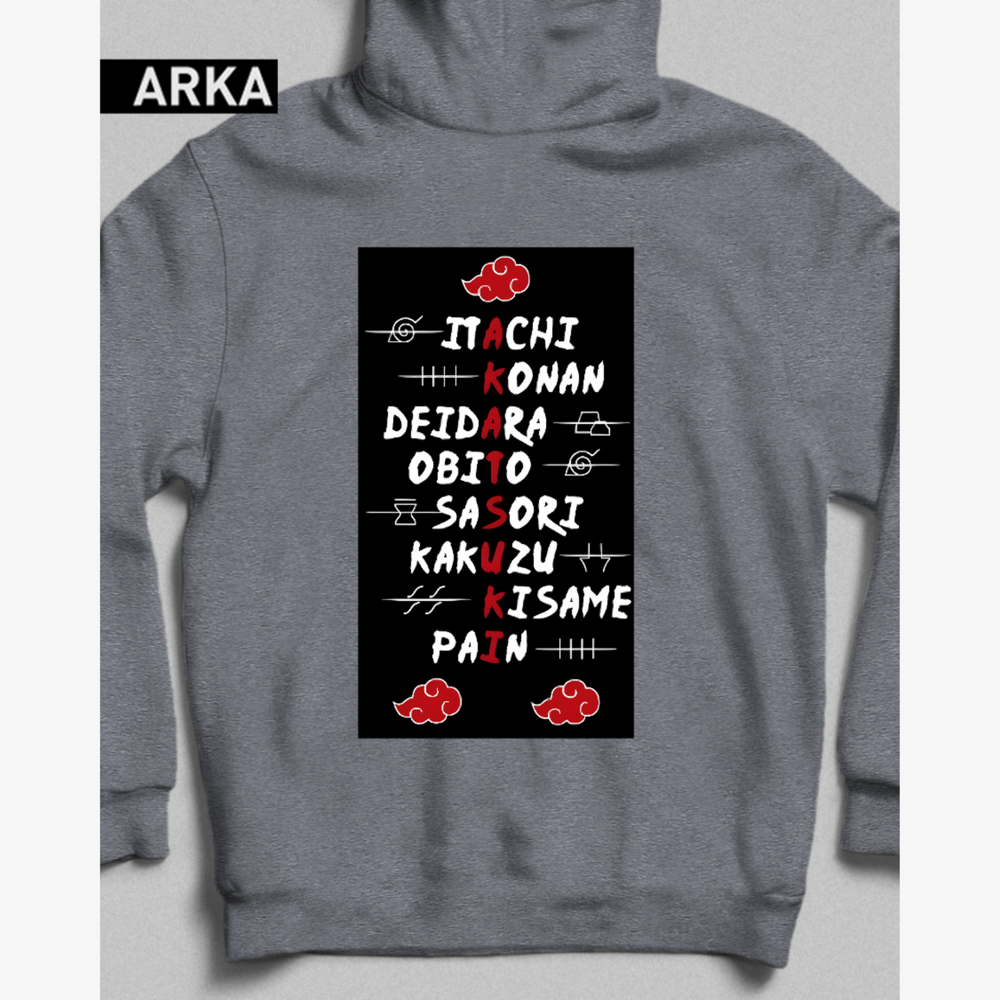 Naruto Akatsuki Ön ve Arka Yüzü Baskılı Kapüşonlu Sweatshirt - Pamuk