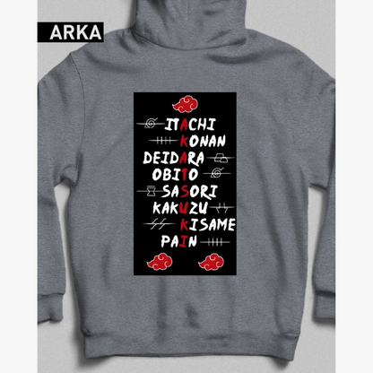 Naruto Akatsuki Ön ve Arka Yüzü Baskılı Kapüşonlu Sweatshirt - Pamuk