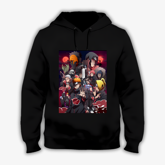 Naruto Akatsuki Ön ve Arka Yüzü Baskılı Kapüşonlu Sweatshirt - Pamuk