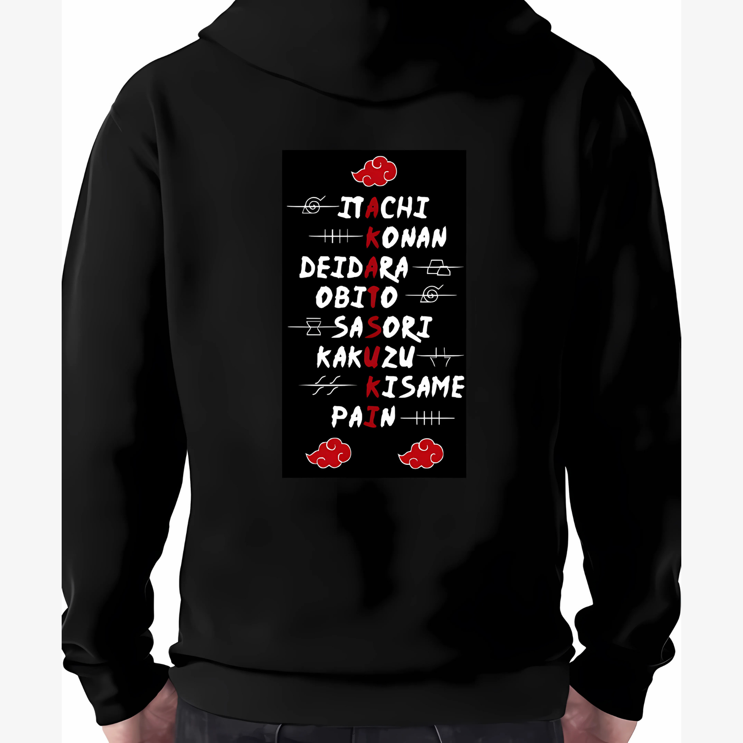 Naruto Akatsuki Ön ve Arka Yüzü Baskılı Kapüşonlu Sweatshirt - Pamuk