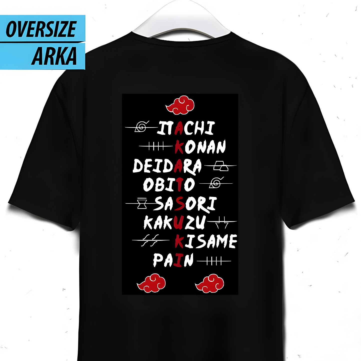 Naruto Akatsuki Oversize Ön ve Arka Yüzü Baskılı T-Shirt