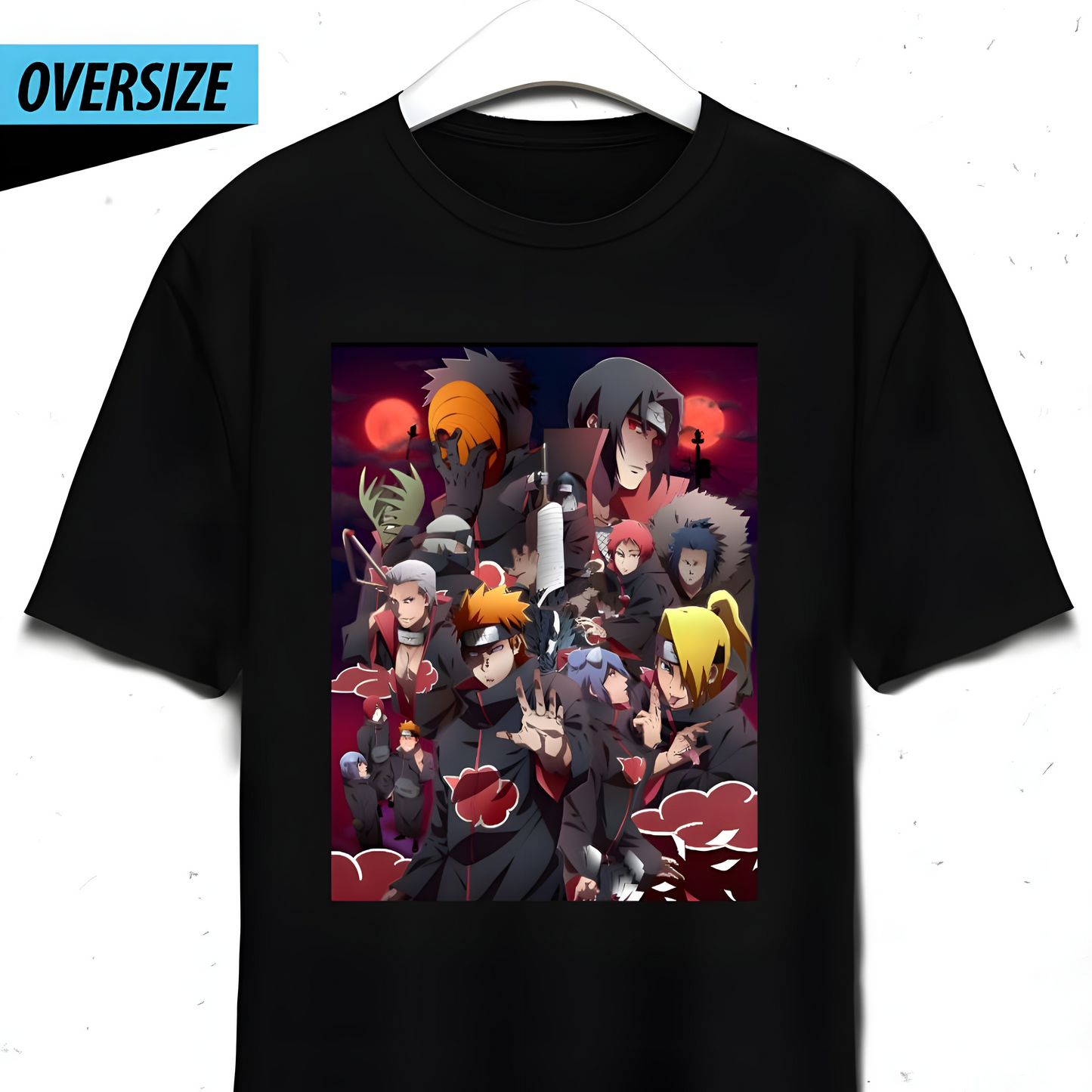 Naruto Akatsuki Oversize Ön ve Arka Yüzü Baskılı T-Shirt