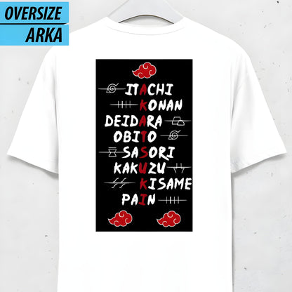 Naruto Akatsuki Oversize Ön ve Arka Yüzü Baskılı T-Shirt