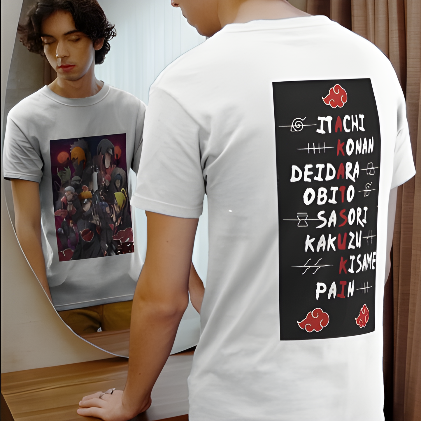 Naruto Akatsuki Oversize Ön ve Arka Yüzü Baskılı T-Shirt