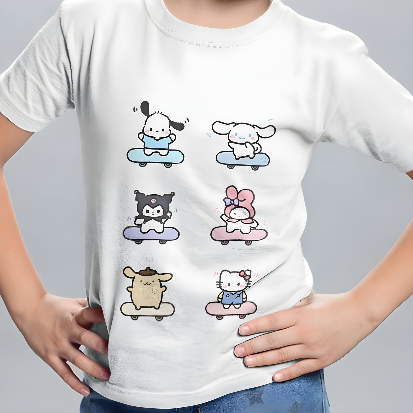 Sanrio All Skateboard Çocuk T-Shirt - %100 Pamuk