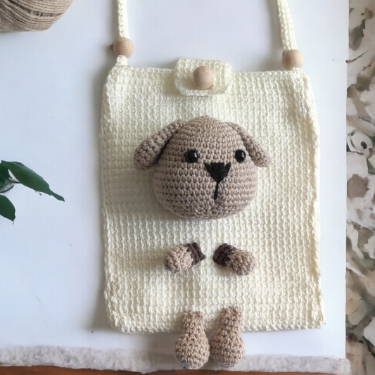 Hand Knitted Sweet Dog Figured Phone Bag - Cream