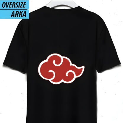 Akatsuki Sasuke Uchiha Oversize Ön ve Arka Yüzü Baskılı T-Shirt