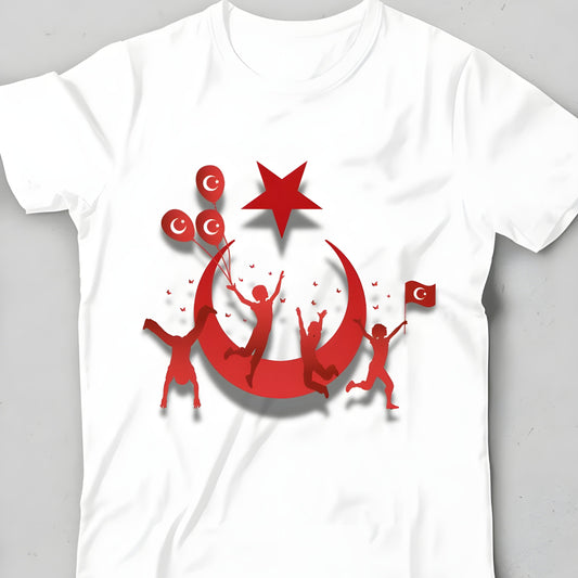 Türk Bayrağı Silüet Çocuk T-Shirt - %100 Pamuk