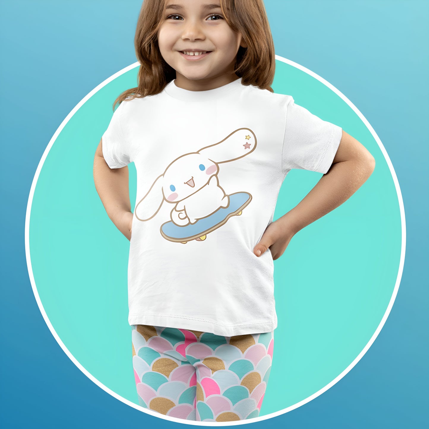 Cinnamoroll Skateboard Çocuk T-Shirt - %100 Pamuk