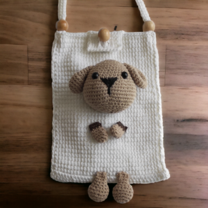 Hand Knitted Sweet Dog Figured Phone Bag - White